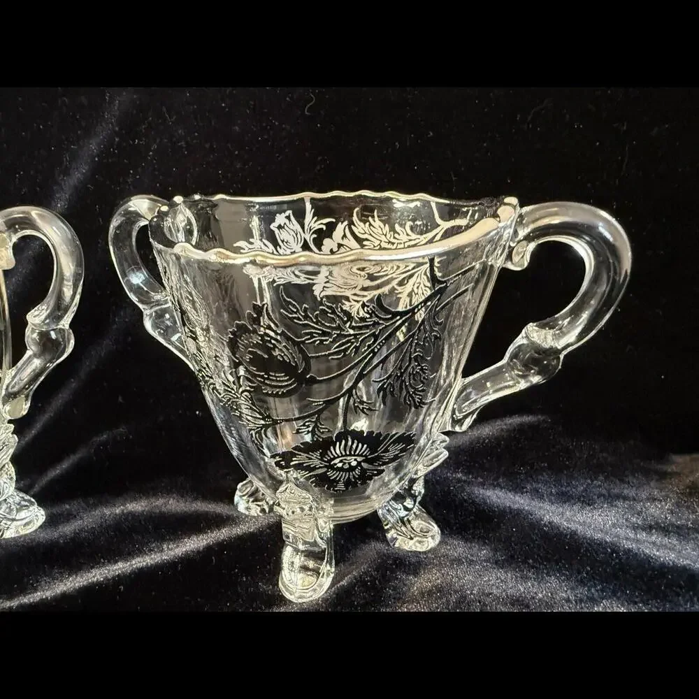 Silver City‎ Flanders Clear Footed Creamer and Open Sugar Bowl Bridgerton Decor